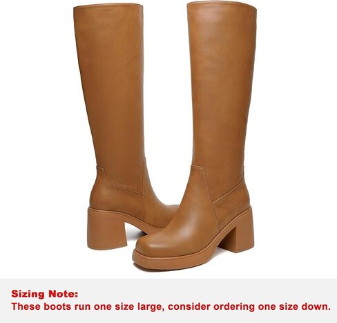 Knee High Boots for Women Square Toe Tall Boots Chunky Heeled Fashion High Boots with Side Zipper in Kuwait