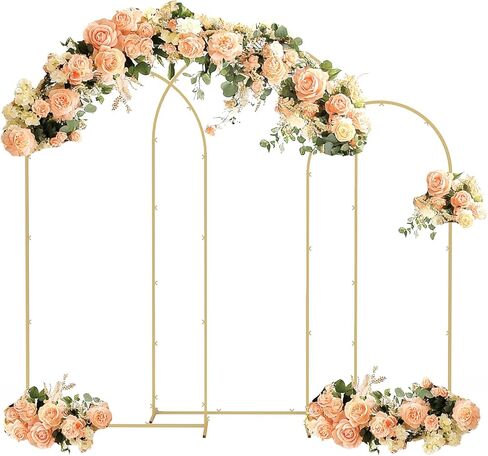 Babenest Gold Arch Backdrop Stand مجموعة من 2 ، 7.2 قدم/8 قدم القوس المعدني ، إطار قوس بالون لحفل عيد ميلاد حفل زفاف الطفل دش المأدبة in Kuwait