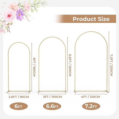 Babenest Gold Arch Backdrop Stand مجموعة من 2 ، 7.2 قدم/8 قدم القوس المعدني ، إطار قوس بالون لحفل عيد ميلاد حفل زفاف الطفل دش المأدبة in Kuwait