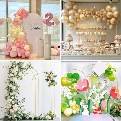 Babenest Gold Arch Backdrop Stand مجموعة من 2 ، 7.2 قدم/8 قدم القوس المعدني ، إطار قوس بالون لحفل عيد ميلاد حفل زفاف الطفل دش المأدبة in Kuwait