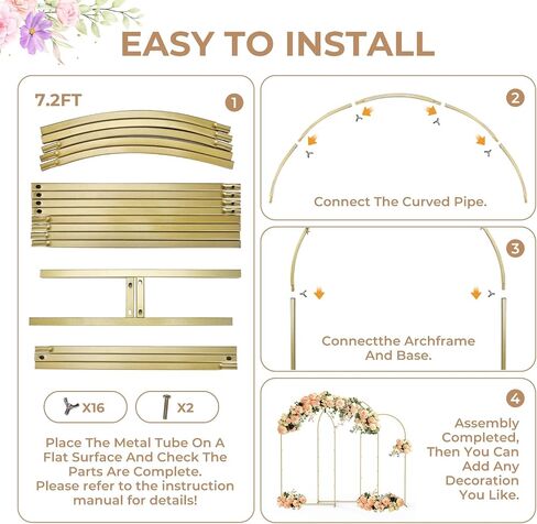 Babenest Gold Arch Backdrop Stand مجموعة من 2 ، 7.2 قدم/8 قدم القوس المعدني ، إطار قوس بالون لحفل عيد ميلاد حفل زفاف الطفل دش المأدبة in Kuwait