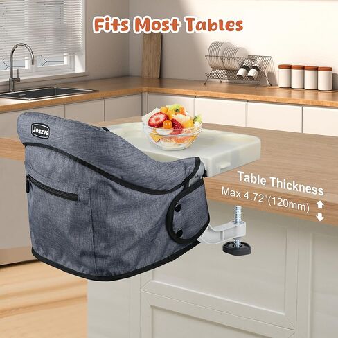 ربط على كرسي مرتفع ، كرسي Jozzve Baby High ، كرسي مرتفع محمول للسفر ، كرسي طاولة سريع قابل للطي مع حقيبة تخزين ، مقطع مقعد لتغذية الأطفال على كرسي مرتفع للمنزل والسفر (رمادي) in Kuwait