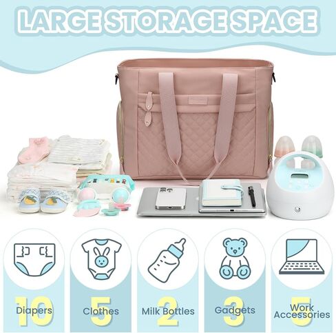 Pritent Baby Diaper Bag Tote,Waterproof Maternity Breast Pump Bags for Mom | Mommy Maternity Bag with 14'' Laptop Sleeve,Waterproof, Travel Baby Bag for Boys & Girls, Hospital Labor and Delivery(Black) in Saudi Arabia