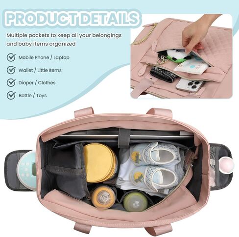 Pritent Baby Diaper Bag Tote,Waterproof Maternity Breast Pump Bags for Mom | Mommy Maternity Bag with 14'' Laptop Sleeve,Waterproof, Travel Baby Bag for Boys & Girls, Hospital Labor and Delivery(Black) in Saudi Arabia