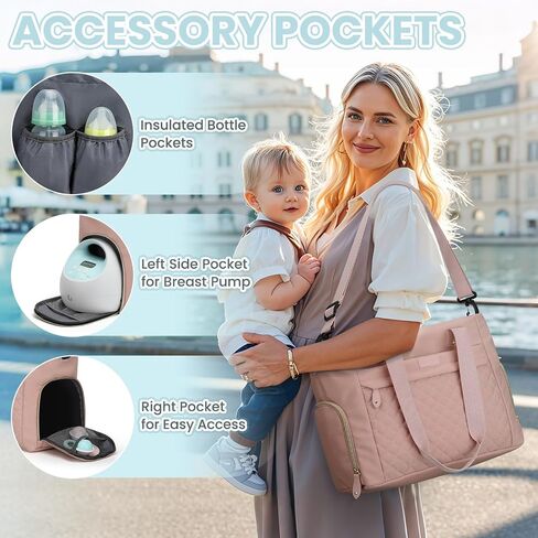 Pritent Baby Diaper Bag Tote,Waterproof Maternity Breast Pump Bags for Mom | Mommy Maternity Bag with 14'' Laptop Sleeve,Waterproof, Travel Baby Bag for Boys & Girls, Hospital Labor and Delivery(Black) in Saudi Arabia