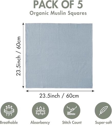 Muslin Receiving Blankets, Neutral Blanket Swaddling for Newborn Boys and Girls, 5 Pack Breathable and Skin-Friendly Swaddle Wrap for Infant Baby (Bright Colors) in Kuwait
