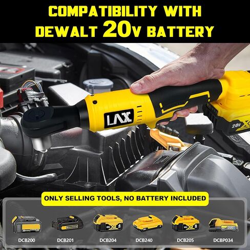 3/8 "Cordless Ratchet Wrchench متوافق مع بطارية DeWalt 20V Max ، 45 قدمًا 400 رطل 400 دورة في الدقيقة ، مجموعة Ratchet Electric ، مسبحة متغيرة السرعة ، محولات 1/4" ، 3 "شريط تمديد و 7 مآخذ (أداة فقط) in Kuwait