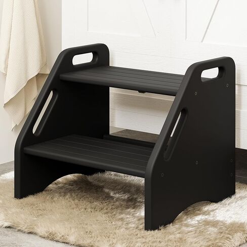 AMBIRD Toddler Step Stool, Dinosaur Step Stool for Kids with Non-Slip Pads, Wooden Two Step Stool, Portable Potty Training Stool with Handles for Bathroom, Sink, Kitchen, Bedroom in Kuwait
