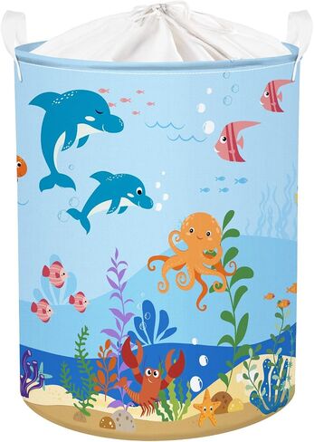 Clastyle Playroom Shark Toy Baby Basket Rectangle Sea Fish Kid Clothes Basket Shower Blanket Towel Bathroom Organizer Bin Book Shelf Basket for Classroom Nursery in Saudi Arabia