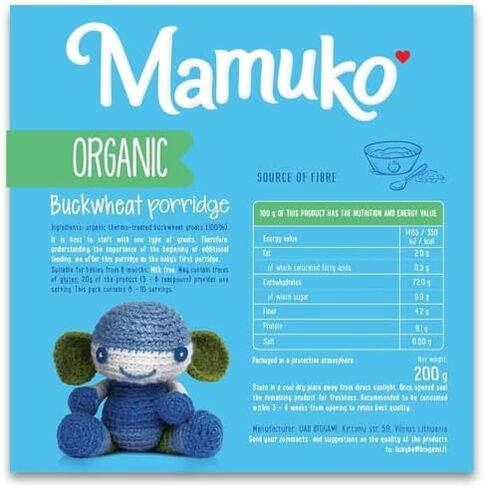 Mamuko Baby Porridge - عصيدة الحنطة السوداء مع عصيدة خالية من الكائنات المعدلة وراثيا - العصيدة العضوية للنمو الصحي والتنمية - عصيدة نباتية مثالية للأطفال من 6 إلى 9 أشهر - (200 جم و 10 حصص) in Saudi Arabia