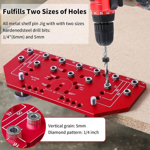 Ruitool Shelf Pin Jig 11 ثقوب ، وظيفة التثبيت المستقلة جميعها بصيقة حفر الدبوس المعدنية مع 1/4 "و 5 ملم الحفر ، رقصة ثقب الجرف ودليل أدوات الأدوات لأجهزة الخزانة مع حقيبة تخزين in Kuwait