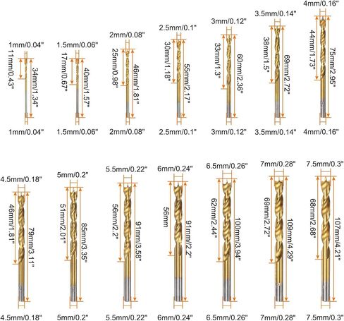 Harfington 19pcs Brad Point Drill Bits 1-10mm DIA مستقيمة مستقيمة شانك حفر مقياس Brad Point 0.94 "-3.43" Drilling Spiral Twist Drill Bits for Carpenter Woodworking Plastic Rubber in Saudi Arabia