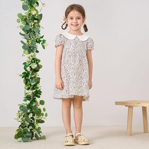 pureborn Baby Toddler Girl Woven Dress Short Sleeve Cotton Playwear Dresses 0-5T in Kuwait