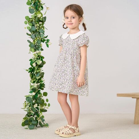pureborn Baby Toddler Girl Woven Dress Short Sleeve Cotton Playwear Dresses 0-5T in Kuwait