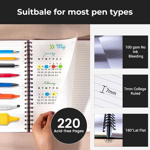 CAGIE 5 Subject Notebook with Dividers Spiral Notebooks 8.5 x 11 with Tabs Hardcover A4 Spiral Bound Journal for School Note Taking Work Organization, 220 Pages, Black in Kuwait