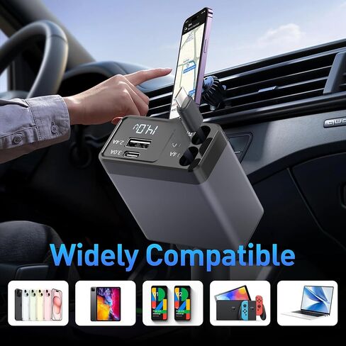 Retractable Car Charger, 4 in 1 Fast Car Phone Adapter 66W, Retractable Cables and USB Car Charger,Compatible with iPhone 15/14/13/12/11/10,iPad,Galaxy and Multiple Devices,Pixel(Charger and Cables) in Saudi Arabia