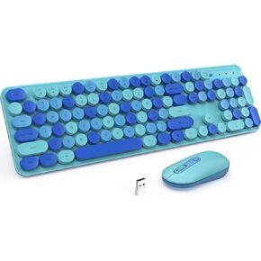 Wireless Keyboard and Mouse, Silent Keyboard Mouse Combo, Full-Sized Colorful Typewriter Keyboard with Round Keycaps, 2.4G Cute Mouse Compatible with PC/Laptop/Computer(Rose Pink)