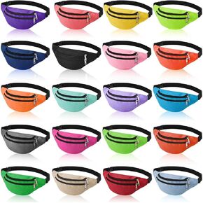 Tessco 20 Pcs Christmas Fanny Pack Bulk Gift 80s 90s Fanny Pack Sport Lightweight Belt Bag Waist Bag Running Waist Pack with Adjustable Belt and 2 Zippers for Women Men Travel Running Phone Sports