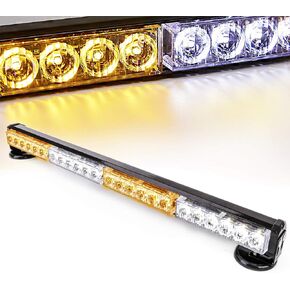 LE-JX 24" Amber/White Wireless Traffic Advisor Emergency Lights Bar Battery Led Strobe Warning Light Roof Top Hazard Flash with Magnetic Base Mount and 12V Rechargeable Plug (24 LEDs)