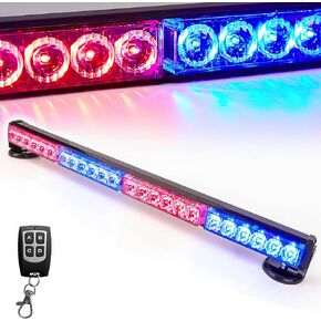 LE-JX Wireless Remote Control Battery Traffic Advisor Emergency Lights Bar Led Strobe Safety Warning Light Roof Top Hazard Flash with Magnetic Base Mount and 12V Rechargeable Plug (24",Amber/White)