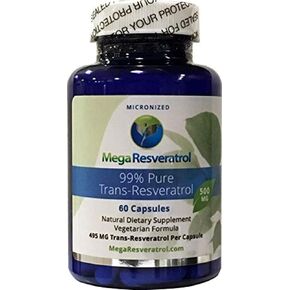Mega Resveratrol, Pharmaceutical Grade,99% Pure, Isolate, Micronized Trans-Resveratrol, 60 Veggie Caps, 500mg per Capsule. Purity Certified. Absolutely NO Toxic “inactive" Ingredients Added.