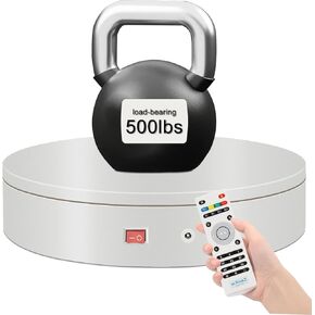 حامل عرض دوار مع جهاز تحكم عن بعد، قطر 19.7 بوصة، حامل 500 رطل، قرص دوار كهربائي بمحرك قوي في الهيكل للتصوير الفوتوغرافي والعرض والمسح الضوئي ثلاثي الأبعاد (أبيض-كبير)