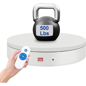 Rotating Display Stand with Remote Control, Diameter 19.7in, Load-Bearing 500 lbs, Motorized Electric Turntable Sturdy in Structure for Photography, Display, 3D Scanning (White-Large)