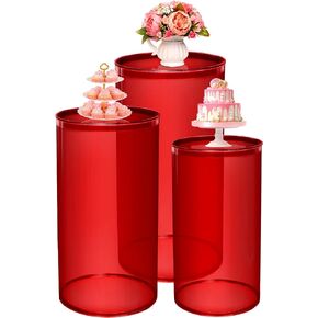 Cylinder Pedestal Stands, White Round Cylinder Stands for Party Decor, Wedding, Birthdays, Baby Showers, Art Event Pillar for Cake, Dessert & Flower Table Display 3pcs