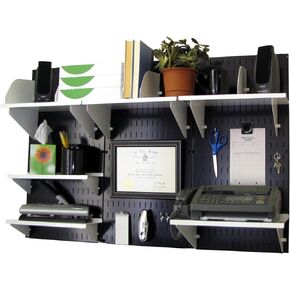 Wall Control Office Organizer Unit Wall Mounted Office Desk Storage and Organization Kit Black Wallboards and Black Accessories