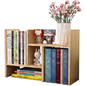 VOVCIG Tree Bookshelf 3 Shelf Desktop Organizer Y Shaped Office Storage Rack Adjustable Wood Display Shelf Small Bookshelf for Bedroom Home Office(Light Yellow)