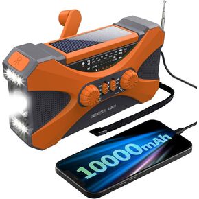 【10000mAh】 Emergency Radio Hand Crank Solar, NOAA Weather Radio Multiple Power Sources,Flashlight, Reading Lamp,Cell Phone Charger, SOS Alarm, Portable AM/FM/WB Radio with Headphone Jack (Orange)