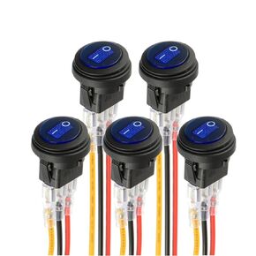 12V 20A Waterproof Toggle Switch Rocker Switch,Blue LED Lighted Switch,ON Off SPST 3 Pin,with Hot-Melt Terminals and Detachable Wires,for Marine Car RV Truck(5Pack)