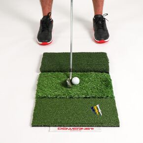 PowerNet Golf Hitting Mat | Artificial Tri-Turf Grass | 25" x 16" Hitting Space | Training Aid to Improve Swings | Portable Driving Range Also for Chipping | Heavy Duty Triple Surface