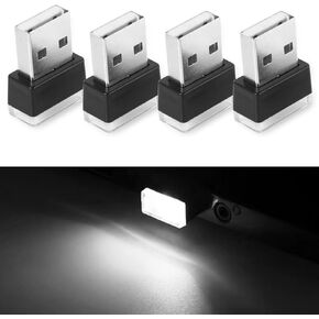 4PCS USB LED Car Interior Atmosphere Lamp, Mini Led USB Lights for Car Decoration, Ambient Lighting Kit, Plug-in USB Interface, Universal Car Interior Accessories (Ice Blue)