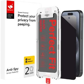 bersem 2 Pack Privacy Screen Protector for iPhone 15 pro (6.1 inch, 2023), Anti-Spy, Auto-Alignment EZ Kit, 9H Tempered Glass, Bubble Free, Anti-Glare, Case Friendly