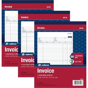 Invoice Book, 8-3/8 x 10-11/16 Inches, 2-Part, Carbonless, White/Canary, 50 Sets per Book (D8140), 3 Pack