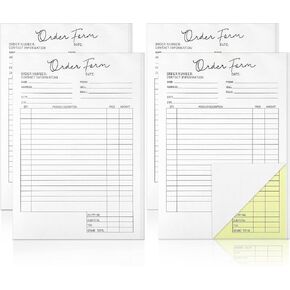 4 Pieces 2 Part Carbonless Order Book Order Forms Invoice Book Pocket Order Form Pad Duplicate Copy Purchase Receipt Book for Small Business 5.5 x 8.5 Inches