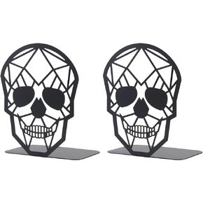 2 Pairs Black Skull Design Bookend Metal Book Ends, Heavy Duty Bookends for Shelves Desk, Skull Book Shelf Holder for Heavy Books, Decorative Desktop Organizer Home Office
