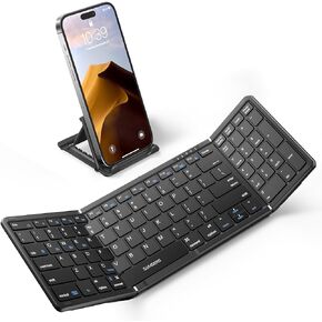 Samsers Foldable Bluetooth Keyboard with Numeric Keypad, Full-Size Wireless Folding Keyboard with PU Leather, Portable Travel Keyboard for iOS Android Windows Mac OS, Support 3 Device(BT5.1 x 3) Pink