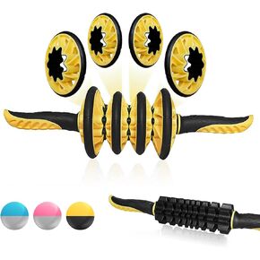 Yes4All, Premium Muscle Roller Stick/Combo With Foam Roller 24" For Everyone - Advanced Massage Roller For Relief Muscle Soreness With Trigger Points, Travel Size, 4 Wheels in Kuwait
