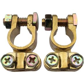 Ampper Brass Battery Terminals Connectors Clamps, Top Post Battery Terminal Protector Set for Marine Car Boat RV Vehicles (1 Pair)