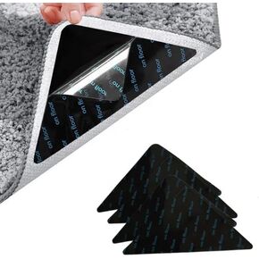 4 Rug Grippers, Non Slip Rug Pads Hardwood Floors and Tiles, Reusable Tape Area Rugs, Dual Sided Adhesive Gripper Keep Rug Corners Flat, Stop Rug curl, curl Stop, Never curl Again