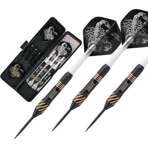 CUESOUL Steel Tip Darts Set 20/22/24 Grams with Deluxe PU Darts case-Black Scorpion Series