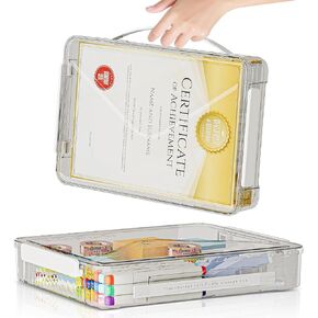 MSHOMELY 4 Packs File Box Clear Portable Project Case with Handle Plastic Stackable Paper Storage Box Document Magazines File Boxes Holder for A4 Letter File Scrapbook Storage Photo Protector Case