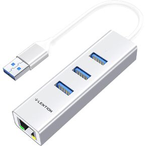 LENTION USB Hub to 3 USB 3.0 & Gigabit Ethernet LAN RJ45, Network Adapter Compatible MacBook Air/Pro (2009-2015), Surface, Chromebook, More Type A Devices, Stable Driver Certified(H23s, Silver)