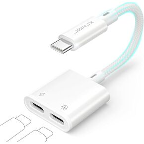 JSAUX USB C Splitter, 2 in 1 USB C Headphone and Charger Adapter, Type C to USB C Audio with PD Fast Charging Dongle Compatible with iPhone 15 Pro Max, Samsung Galaxy S23/S22/S21 Ultra, iPad, Pixel
