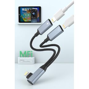 [Apple MFi Certified] iPhone Lightning to 2 Lightning Adapter, iPhone Splitter Audio and Charge, Dual Lightning Audio + Charger Adapter Dongle Splitter Compatible with iPhone 14/13/12/11/SE/X/XS/8