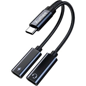 Xumee USB C Splitter, Dual USB C Headphones and Charger Adapter, 2-in-1 Hi-Res Audio and Fast Charging Dongle Cable Compatible with Galaxy S23 S22 S21 Ultra 5G S20 S20+ Plus Note 20 (Black)