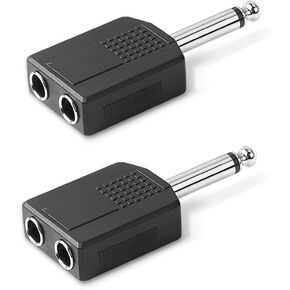 Jelanry 1/4" 6.35mm Stereo Plug Male to Dual 1/4" 6.35mm Jack Female Splitter Adapter, Dual 6.5mm Jack Adapter Audio Y Cable Splitter for Guitar, Microphone, Amplifier TAA Compliant Black 2Pack
