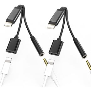 Lightning to 3.5mm Headphone Adapter Compatible for Iphone 7 8 X XR XS 13 12 11 Pro Max Plus(2pack)AUX Dongle Power Charging Audio Jack Converter 2 in 1 Charge Music Splitter Cord Apple MFI Certified